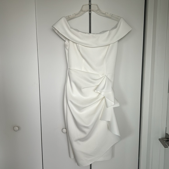 Ruffle Off the Shoulder Scuba Dress
Xscape /Evenings /Cocktail White/ Off/White - Picture 6 of 10